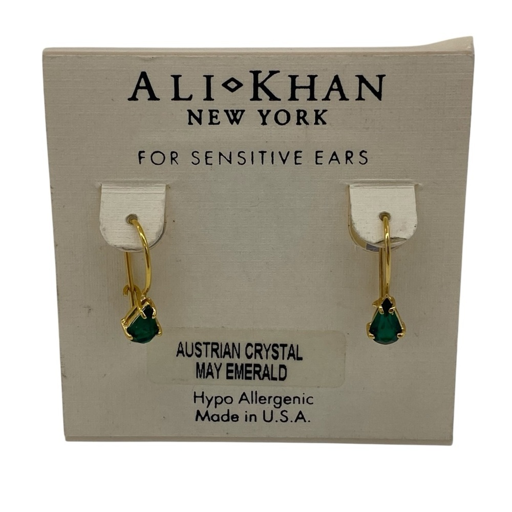 Ali Khan Earrings Austrian Crystal May Emerald Green